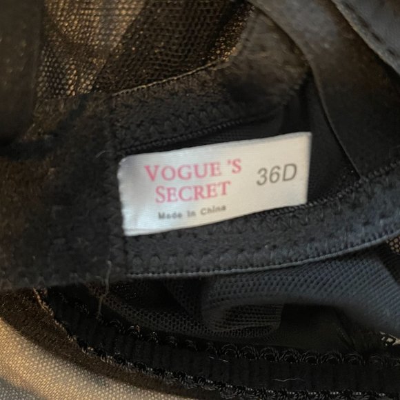 NWOT Vogue's Secret Sexy Black Lace Bra Unlined Mesh Sheer - Size 36D - Picture 7 of 8